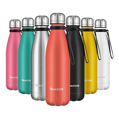 Newdora Bottiglia Acqua in Acciaio Inox 500ml, Senza BPA, Borraccia Termica Isolamento Sottovuoto a Doppia Parete, per Campeggio di Sport Esterni Escursionismo Escursioni in Bicicletta, Arancione