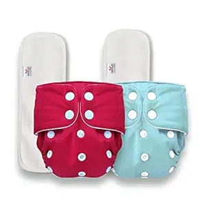 Mylo Essentials 100% Cloth Diapers for Babies (0 - 2 Years), Reusable, Washable & Adjustable Nappies Snap Buttons and Wet-Free Insert Pads (Multicolor (Pack of 2)