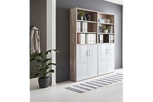 BMG-MOEBEL.DE abschliessbare Regalwand Aktenschrank Büroschrank Schrankwand Büromöbel Regal Office Edition in Eiche Sonoma/weiß (Set 11)