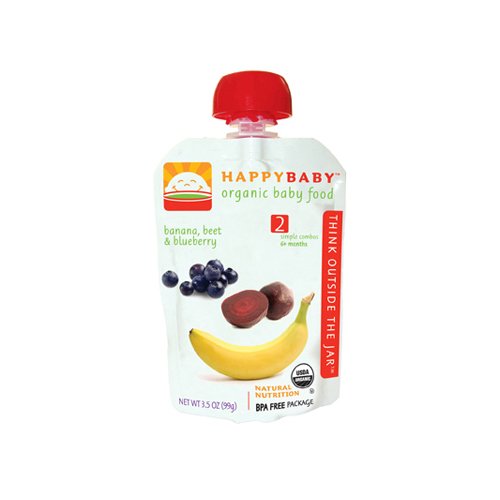 Happy Baby Organic Baby Food Stage 2 Banana Beets and Bluebe