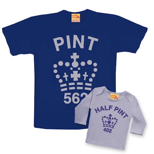 Father And Child Pint And Half Pint Coordinating Matching Tshirt Tops Navy Blue & Grey (Father Medium (42") & Child 3-4 years)