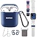 Produktbild Airpods Hülle, REOTECH Airpods Zubehör Set mit Airpods Ohrhaken, Uhrenarmband-Halterung und Airpods Schlüsselanhänger, 6-in-1, Schutzhülle aus Silikon blau