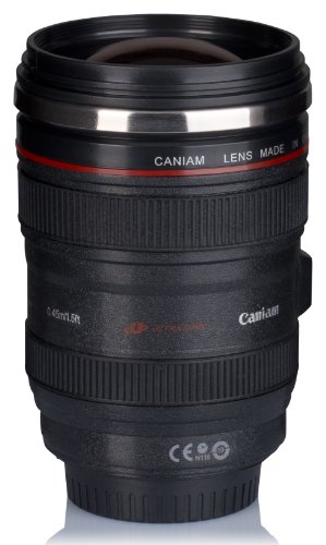 VENKON - Kamerabecher Isoliertasse in Objektiv Design - Deckel in Linsenoptik - ca. 300ml, schwarz