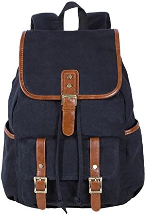 KAUKKO Canvas Men Women Backpack Rucksack School Travel Bag - Dark Blue