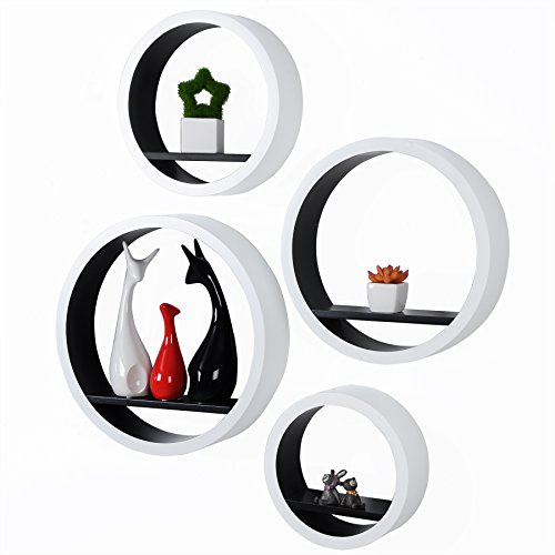 Wandregal Dekoregal, MDF Holz, Bücherregal Hängeregal, Wandboard Rund CD DVD Regal, Schwarz RG9231sz - 2