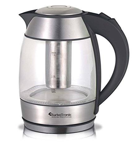 TurboTronic Wasserkocher 2200 Watt mit Teesieb (herausnehmbar) aus Edelstahl und blauer LED Beleuchtung, 1,8 Liter / BPA frei / Glas-Wasserkocher kann jederzeit ohne Teefilter verwendet werden, verdecktes Heizelement - 5