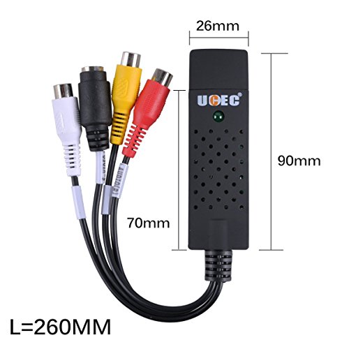 UCEC Capturadora de Video USB 2 0 Captura de Video y Audio con Cable de Transferencia USB 2 0 - Tarjeta Adaptador VHS VCR TV a DVD Compatible con Win 2000   Win XP Win Vista Win 7   Win 8   Win 10