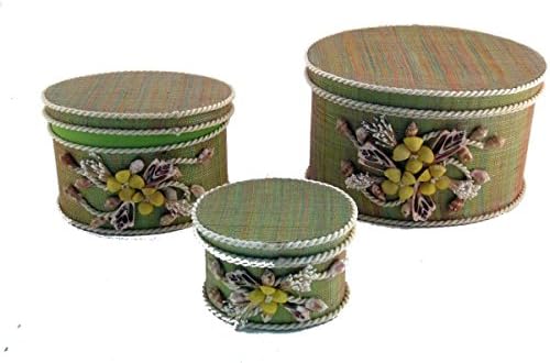 Discount Etnico SET OF 3 RAFFIA CORD AND SHELLS BOXES 24X20X14 CM