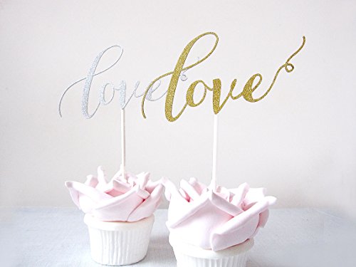 Love Tortenverzierung Gold/Silber Hochzeit Verlobung Jahrestag Party SWIRLY / GOLD - 5