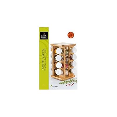 Atmosphera Présentoir à épices et herbes aromatiques en BAMBOU - 16 pots en verre + le support rotatif