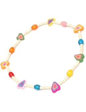 Kinderhalskette mit Anhänger - Kinderhalskette mit weißen Holzperlen und Herzformen aus Holz.