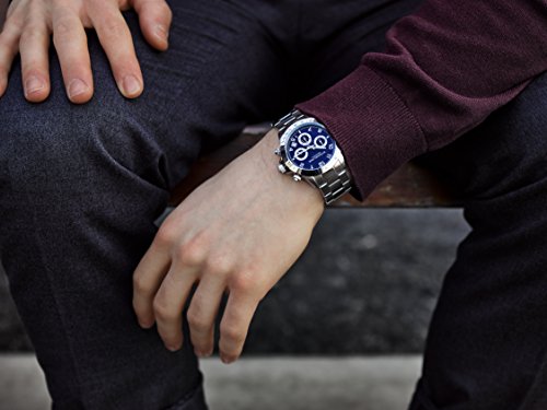 Stuhrling-Original-Herren-Quarzchronograph-Uhr-Blau-Zifferblatt-Tachymeter-Sport-Armbanduhr-Solides-Edelstahl-Gliederarmband-Faltschliee-Wasserdicht-bis-auf-50-Meter-Tiefe-Designer-Uhr-Kollektion