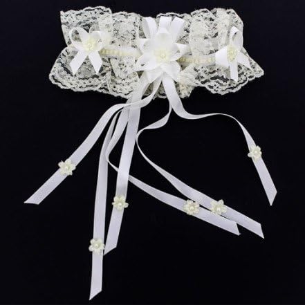Wedding Garter French Ivory lace with ribbon bow