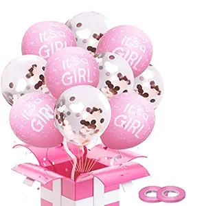 AMFIN Baby Shower Decoration Items / Baby Shower Props / Balloon for Decoration / Its A Girl Pink Balloon / Baby Shower Party Decoration / Pink Balloons / Confetti Balloons - Pack of 30