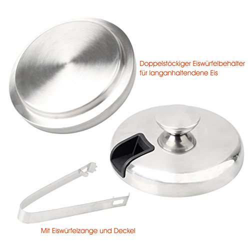 Baytter 1,3L doppelstöckiger Eiswürfelbehälter Edelstahl Eiseimer Eisbehälter mit Zange und Deckel - 5