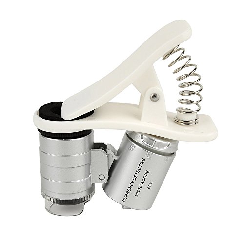 Microscopio - TOOGOO R 60X clip LED de la lupa de aumento de vidrio de telefono movil para microscopio portatil detector de dinero UV linterna universal plata reviews Microscopio - TOOGOO R 60X clip LED de la lupa de aumento de vidrio de telefono movil para microscopio portatil detector de dinero UV linterna universal plata