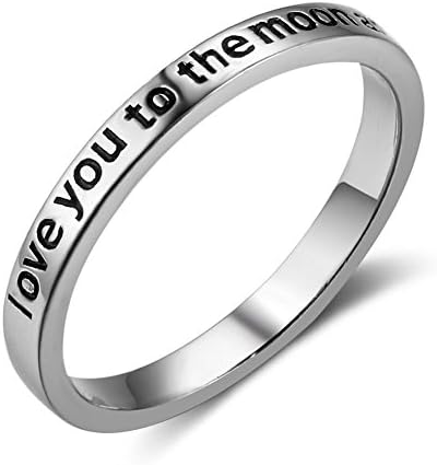 PHOCKSIN Sterling Silver I Love You To The Moon and Back Band Promise Ring for Women Girl Anniversary Rings (N 1/2)