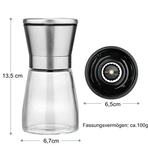Salz- und Pfeffermühlen | 2- teiliges Salz und Pfeffermühlen Set Edelstahlmühlen für Salz und Pfeffer - 2