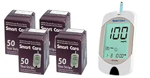 SMARTCARE Blood Glucose Test Strips (200 Test Strips with Free Glucometer) (Pack of 4)