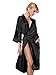 Produktbild edler langer Morgenmantel Kimono Dessous Nachtwäsche aus Satin (XL, Schwarz)