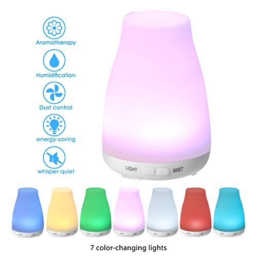 Preisvergleich Produktbild Aroma Diffuser Öl Duftzerstäuber Luftbefeuchter, ELEGIANT 100ML Mini Multifunktion Ultraschall Humidifier Aromatherapie Duft Diffuser Öl Diffusor Ultrasonic Aromatherapy Spray Dust +Stimmungslicht Nachtlicht mit 7 LED Farbwechsel verschiedenfarbigem Licht Night Light Mute Colorful Lamp sicher für Schlafzimmer Kinderzimmer Wohnzimmer Schreibtisch Büro Konferenzraum Babies kinder Beauty-Salon Spa Yoga usw