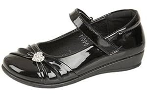 BOULEVARD GIRLS KIDS CHILDRENS BLACK PATENT VELCRO SCHOOL FORMAL PARTY SHOES