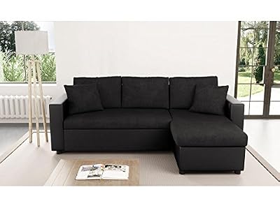Usinestreet Maria Canapé d'Angle Convertible/Réversible Simili / Microfibre Noir 223 x 146 x 82,5 cm
