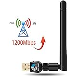 1200Mbps USB Wifi Adapter USB Wireless Adapter Dual Band (2.4G/300M + 5G/867M) 802.11 AC Wireless Adapter für Desktop/Laptop/PC, Unterstützung Win10/8/7/XP Mac OS 10.4-10.12 Linux (Kernel 2.6x-4.1x)