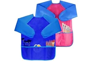 WitBicg Fartuch malarski dla dzieci, 2 sztuki, fartuch malarski dla dzieci w wieku szkolnym, 3 kieszenie, dla dzieci w wieku 2-8 lat, chroni przed kurzem i farbą, niebieski+czerwony, l