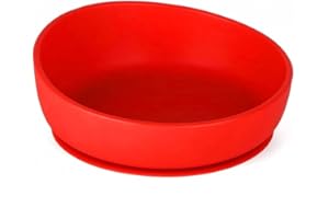Doidy Silicone Baby Bowl - Soft Pliable Suction Bowls for Weaning - Non-Slip Feeding Bowls - Slanted High Side Design Suction - Use from 6+ Months to Toddler (Lilac) (Bowl, Red)