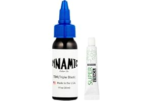 Dynamic Ink Triple Black 30 ml, svart tatueringsbläck, intensiv och hållbar svart + Stencil 5 g ingår, svart tatueringsbläck. Original (Triple Black 1 oz (30 ml))