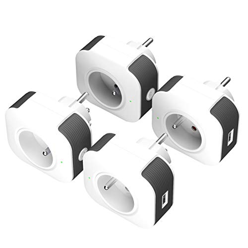 Prise Connectée, Prise Intelligente WiFi (FR) USB Port Contrôle Vocale Compatible avec Android iOS Amazon Alexa Google Home IFTTT Prise Programmable Télécommande App Prise Courant Timer Aucun Lot de 4