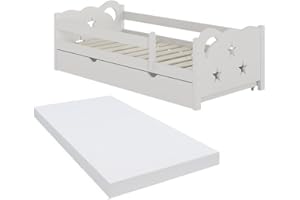 Oskar-Store Livinity Kinderbett Einzelbett Juniorbett Jessica modern Kinderzimmer Bett Bettschublade Rausfallschutz (Weiß, 160 x 80 cm mit Matratze)