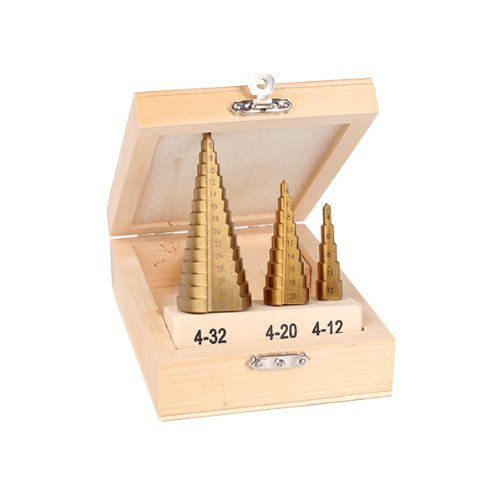FeelGlad(TM) Professionelle HSS TiN Profi Stufenbohrer im 3er-Set: 4-12mm/ 4-20mm/ 4-32mm Schälbohrer Konusbohrer Kegelbohrer Fräser – Gold - 4