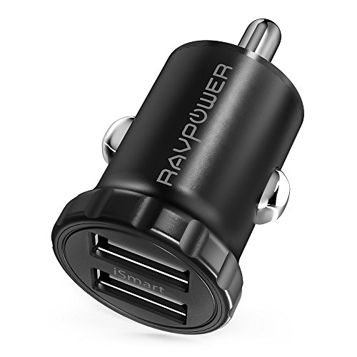 [Upgrade Version] USB Car Charger,RAVPower 24W 4.8A Super Mini Dual USB Car Charger with iSmart Tech for iPhone 7/6s/Plus, iPad Pro/Air 2/mini, Galaxy S8/S7/Edge/Plus, Note 5/4 - Black