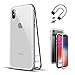 Produktbild iPhone 6 6S Hülle Magnet 9H Tempered Glass Backcover, Coollee Handyhülle Kreativ 360 Grad Magnetic Metall Frame Bumper Eingebaute Magnetische Adsorption Transparent Gehärtetem Glas Back Cover Klapphülle Metallrahmen Magnetverschluss Handytasche Ultra Dünne Slim Phone Case Etui Stoßabsorbierend Shockproof Schutzhülle für Apple iPhone 6/iPhone 6S 4,7 Zoll (Klar Weiß)
