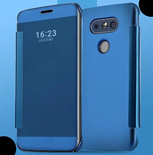 WEIFA LG V30/V30+/V30s ThinQ/V30s+ ThinQ/V35 ThinQ/V35+ ThinQ Case, Window View Free Flip Reflective Make-Up Plated Mirror Cover, Smart Awake Sleep Phone Case For LG V30, Scan QR Package Code, LBlue