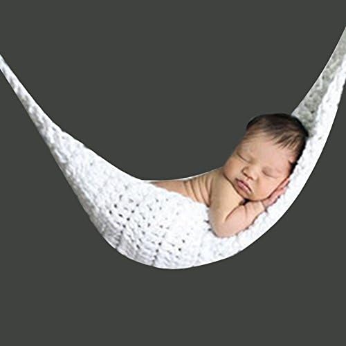 Baby Photo Props White Hammock, Cute Newborn Infant Kintted Bed Hammock Photograph Props Gift Set