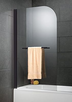 Schulte pare-baignoire pivotant anti calcaire, 80x140 cm, paroi de baignoire rabattable avec porte-serviette, écran de baignoire 1 volet, verre transparent, profilé noir