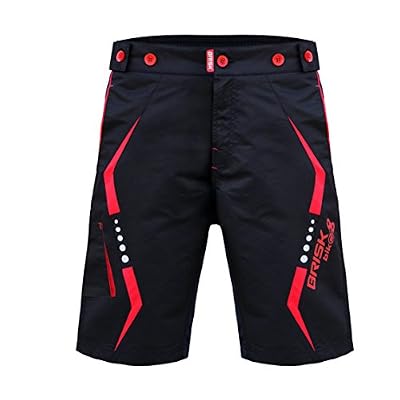 Brisk VTT Shorts, Coolamax rembourré, doublure intérieure amovible, Free Style Taille adulte (Noir/rouge, Petit)