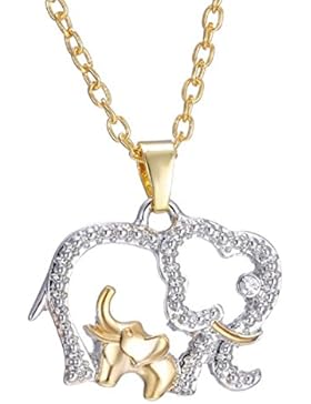 IzuBizu London Elefantenfamilie Halskette Silber vergoldet Tier großer Elefant mit Baby Anhänger - Kostenlose...
