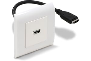 Waytex Prise murale HDMI Type Mosaic 80x80 femelle complète, Plastron HDMI 45x45 F/F câble 20cm avec Plaque et support à vis, couleur Blanc