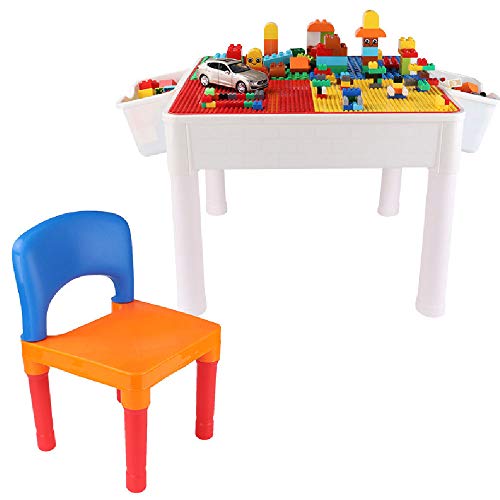 Preisvergleich Produktbild ILYO Holzbaublöcke Kinder-Holztisch Größe Partikel Multifunktionale Plastik-Assembled Spieltisch Kindergarten Tisch und Stuhl-Set,nostoragebag