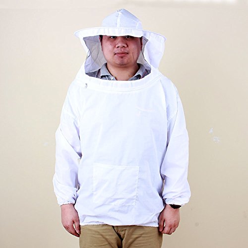 Yosoo Deluxe Baumwolle Polyester Professional Imkerbekleidung Imker Bienenzüchter Hut mit Veil Schutzausrüstung mit Reißverschluss für Bee Keepers, Weiß