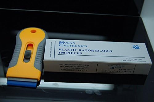 Retractable Scraper, Razor Blade Holder + Plastic and Single Sided Metal Scrapers for Cleaning Residue and Dirt, Multiple Listing (Holder + 100 Plastic)