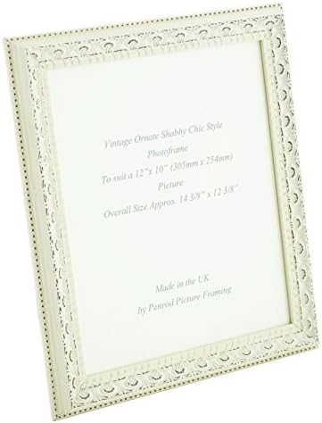 Handmade Ornate Distressed Soft White Shabby Chic Vintage Picture Frame for a 12" x 10" (305mm x 254mm) Picture