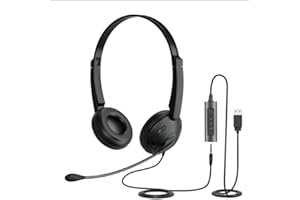 Monodeal Headsets with Microphone for Laptop, 3.5mm Jack & USB, Noise Cancelling Office PC Headset with Mute and Volume Control, Plug and Play