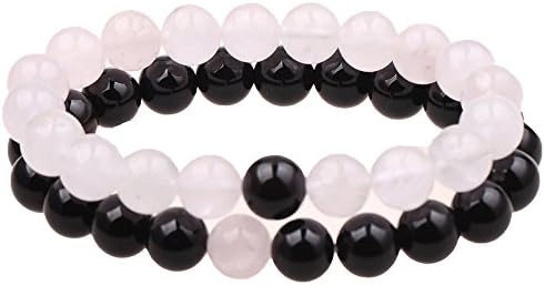ISHOW Distance Bracelet Yin Yang Balance Black Agate and Rose Quartz Stone His and Her Lover Couple