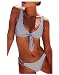 Produktbild Swallowuk Damen Triangel Zweiteilige Strandkleidung Bikini-Set Streifen Einfarbig Bikinimode High Waist Hose Push Up Bowknot Oberteil Bikini (M, Blau)