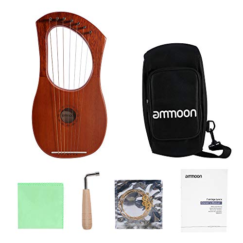 ammoon Lyre Harp , 7 Corde Lira Arpa Pianoforte Filo D'Acciaio Corde Corpo In Compensato Mogano Impiallacciatura Mogano Strumento A Corde Topboard Con Borsa Per Il Trasporto